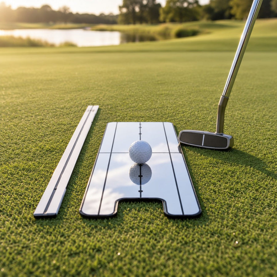 Miroir de putting et règle d'alignement sur un green