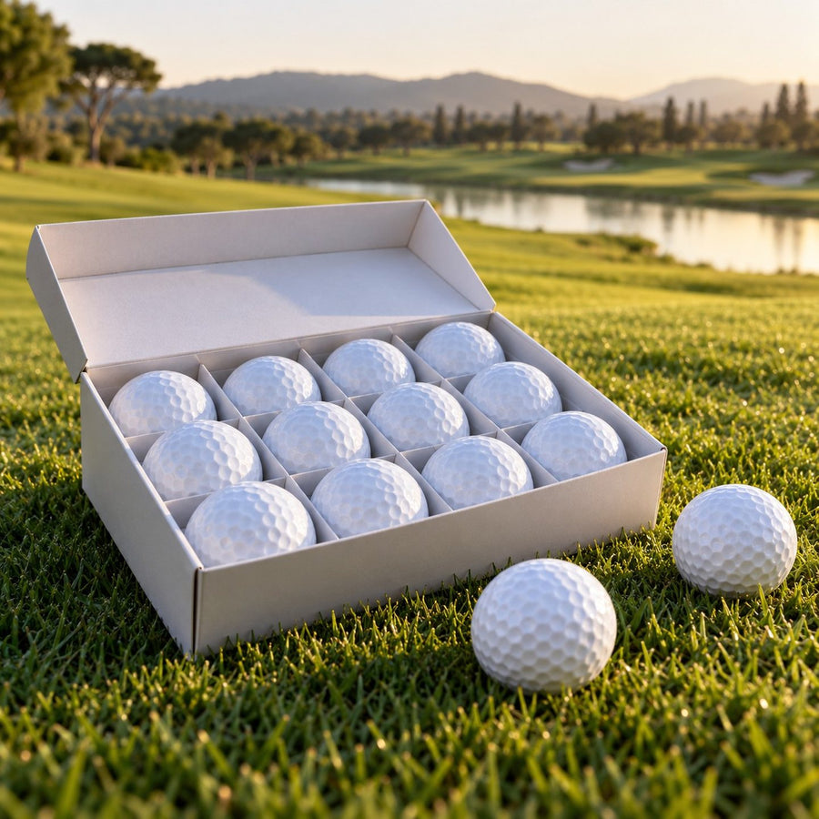 Boîte de balles de golf neuves sur l'herbe