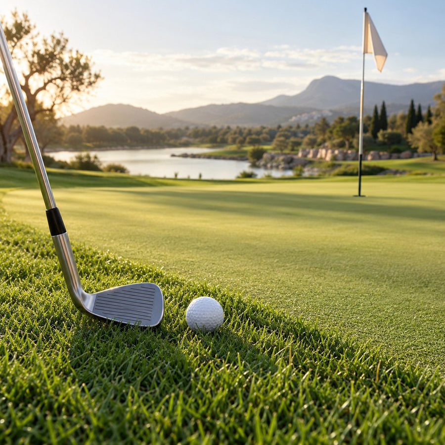Chipper de golf près d'une balle au bord du green