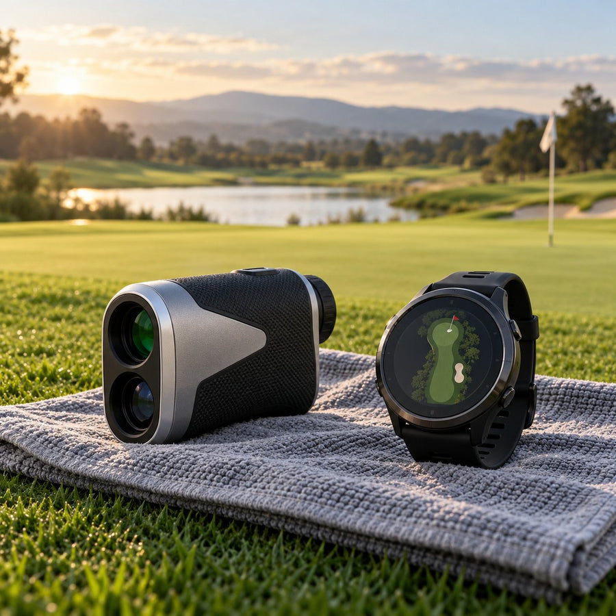 Télémètre et montre GPS de golf au bord d'un green