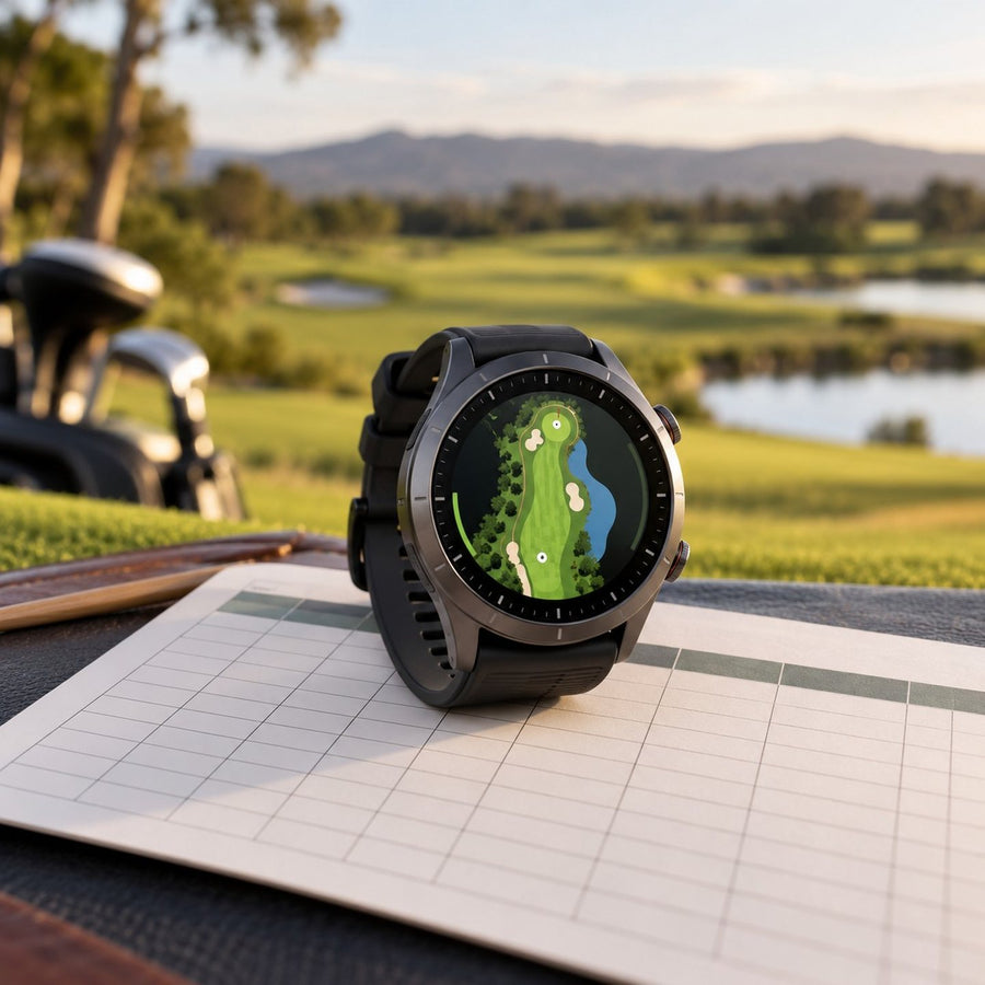 Montre GPS de golf sur une carte de score