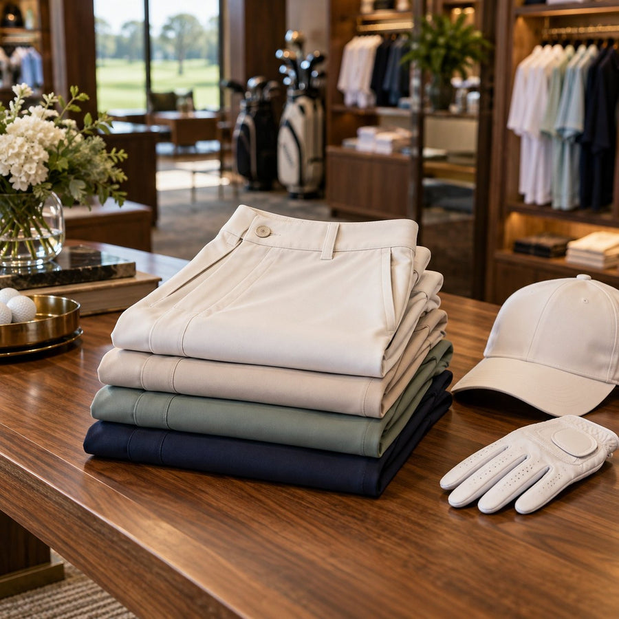 Pantalons de golf femme pliés avec un gant et une casquette