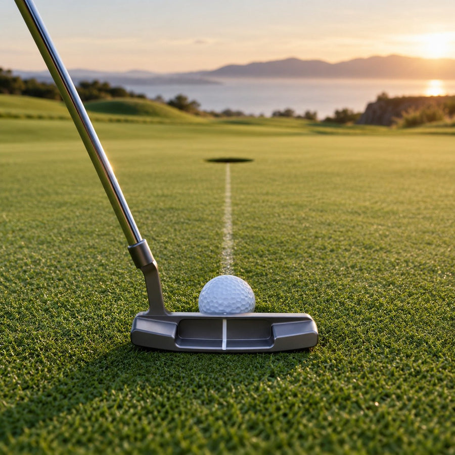 Putter pour gaucher derrière une balle sur un green
