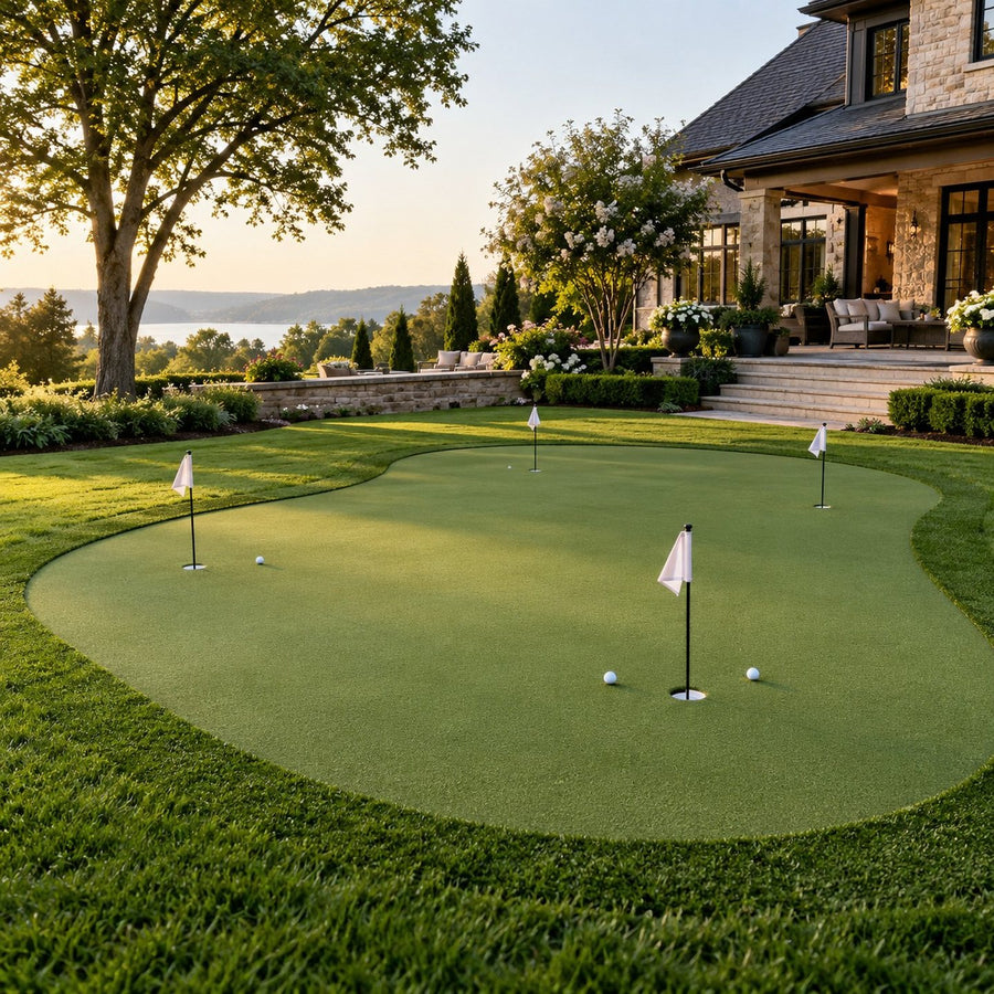 Putting green synthétique dans le jardin d'une maison