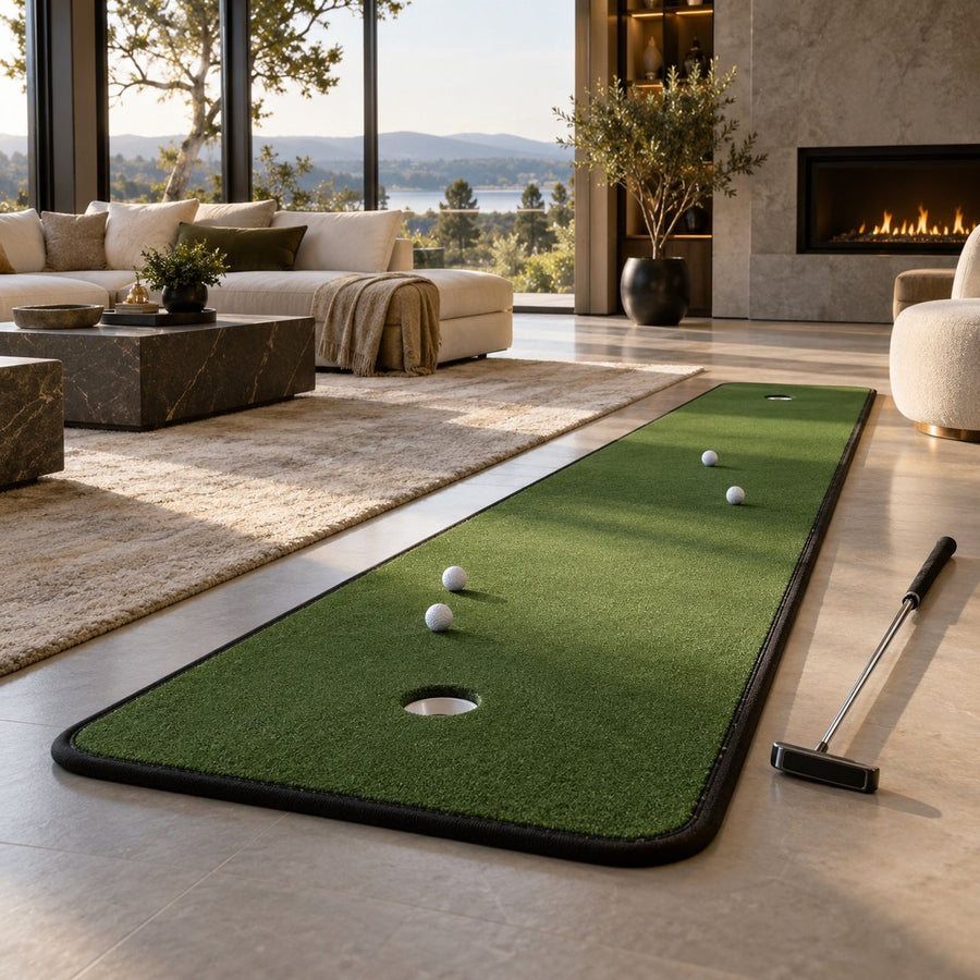 Tapis de putting d'intérieur dans un salon