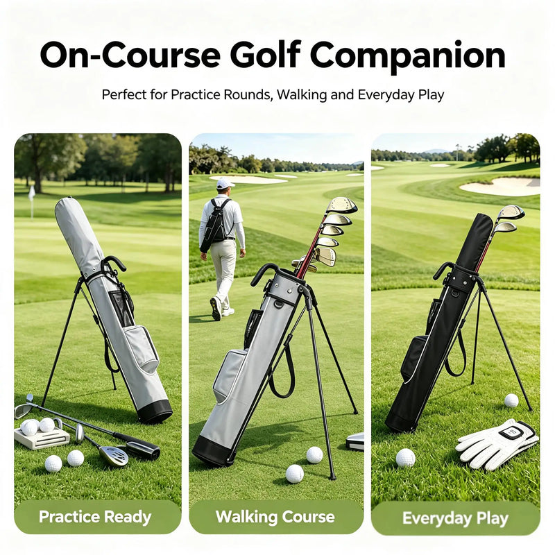Sac de golf practice léger – trois scènes d'usage : practice, parcours et jeu au quotidien