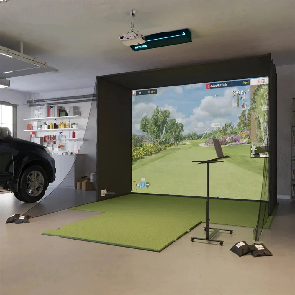 Cage de golf avec cadre en acier, écran d'impact HD et filets latéraux