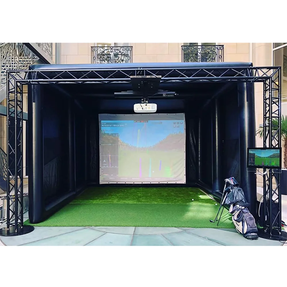 Tente de golf gonflable noire 4 x 3 x 3 m avec rideau d'entrée et pompe à air