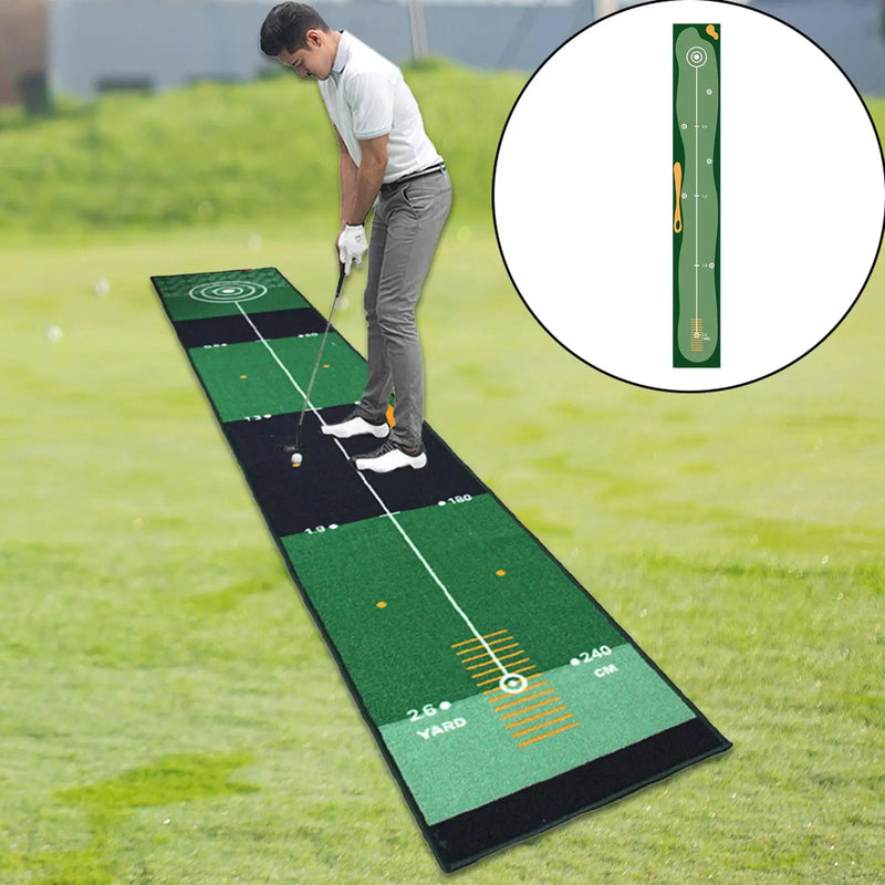 Tapis de putting golf 240 cm – golfeur au putting sur le tapis en extérieur