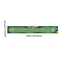 Tapis de putting golf 240 cm – motif fairway vert avec bunker et cible à anneaux