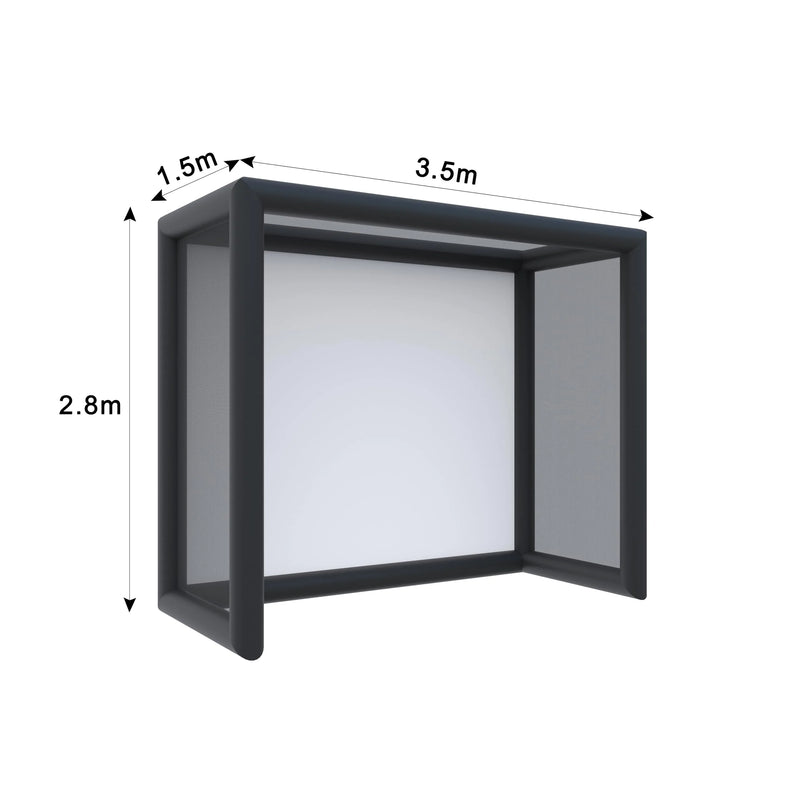 Cage de golf gonflable – schéma des dimensions 3,5 m, 1,5 m et 2,8 m