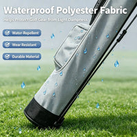 Sac de golf practice léger – gros plan sur le tissu gris perlé de gouttes d'eau