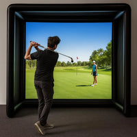 Cage de golf gonflable – vue intérieure face à l'écran, cadre gonflable noir