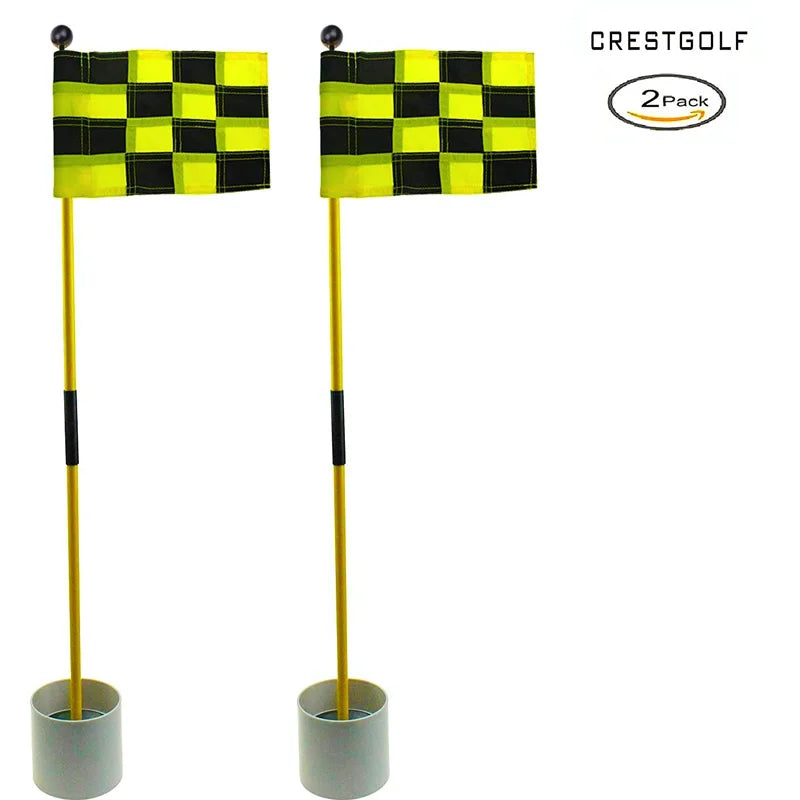 Drapeaux de putting green – lot de 2 ensembles à damiers noir et jaune
