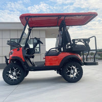 Voiturette de golf électrique tout-terrain – vue de profil avec pneus crantés et jantes aluminium