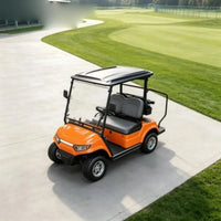 Voiturette de golf 2 places – carrosserie orange vue de dessus sur l'allée