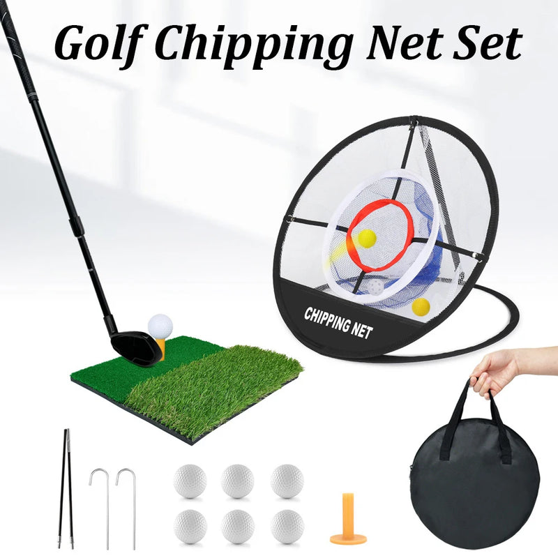 Filet de chipping golf rond pop-up, seul ou avec tapis et 6 balles
