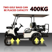 Voiturette de golf 4 places tout-terrain – schéma de la place pour deux sacs de golf