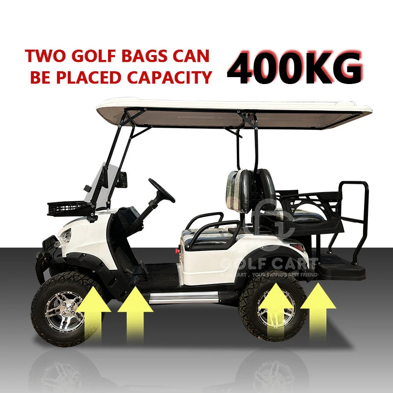 Voiturette de golf 4 places tout-terrain – schéma de la place pour deux sacs de golf