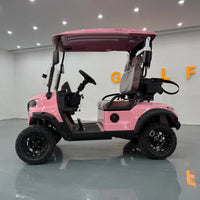 Voiturette de golf électrique rose – vue de profil en exposition