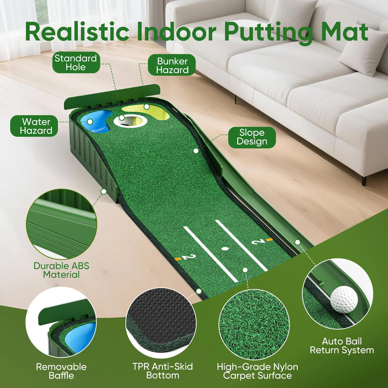 Tapis de putting avec miroir – tapis dans un salon avec cibles, déflecteur et base antidérapante