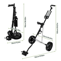 Chariot de golf ultra compact 2 roues – schéma des dimensions déployé et replié