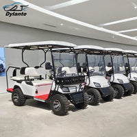 Voiturette de golf électrique de 2 à 10 places – plusieurs voiturettes blanches alignées