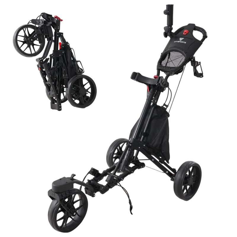 Chariot de golf pliable 3 roues cadre aluminium avec porte-gobelet