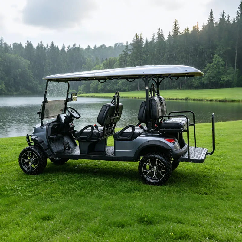Voiturette de golf électrique lithium – vue de profil avec les banquettes
