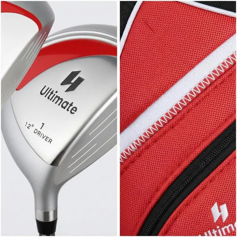 Set de golf complet femme – gros plan sur la tête du driver et le tissu du sac
