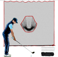 Filet pare-balles golf – golfeur devant le filet, avec une poche cible hexagonale
