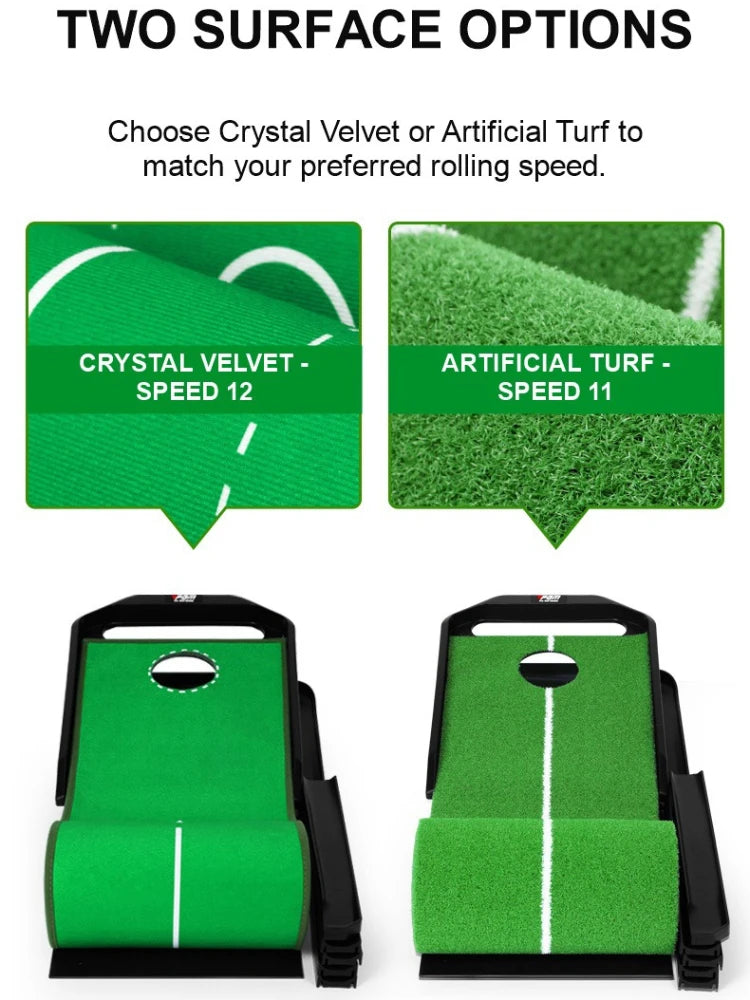 Tapis de putting intérieur 3 m – surfaces velours cristal et gazon synthétique