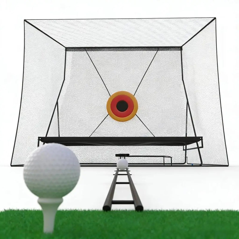 Filet de golf 275 cm avec piste de retour de balle, cible et tapis de frappe