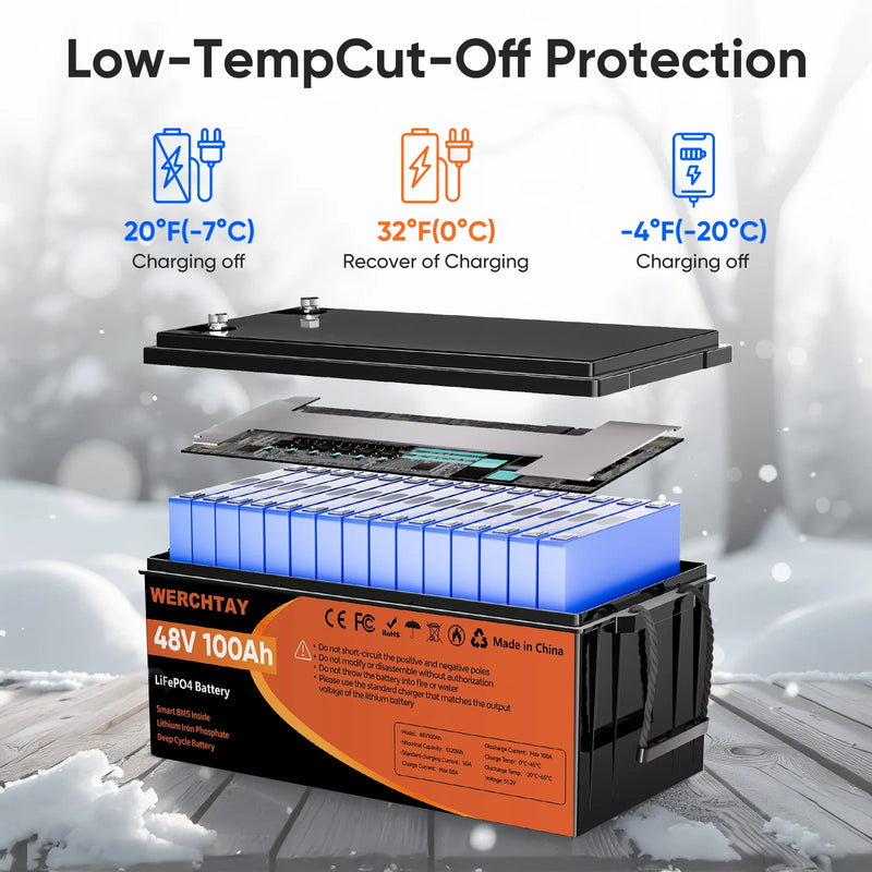 Batterie lithium voiturette de golf 48 V 100 Ah – protection basse température et cellules du bloc
