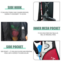 Sac de golf pencil en cuir PU – rangements : crochet latéral, poche intérieure en filet et poche latérale zippée pour les gants