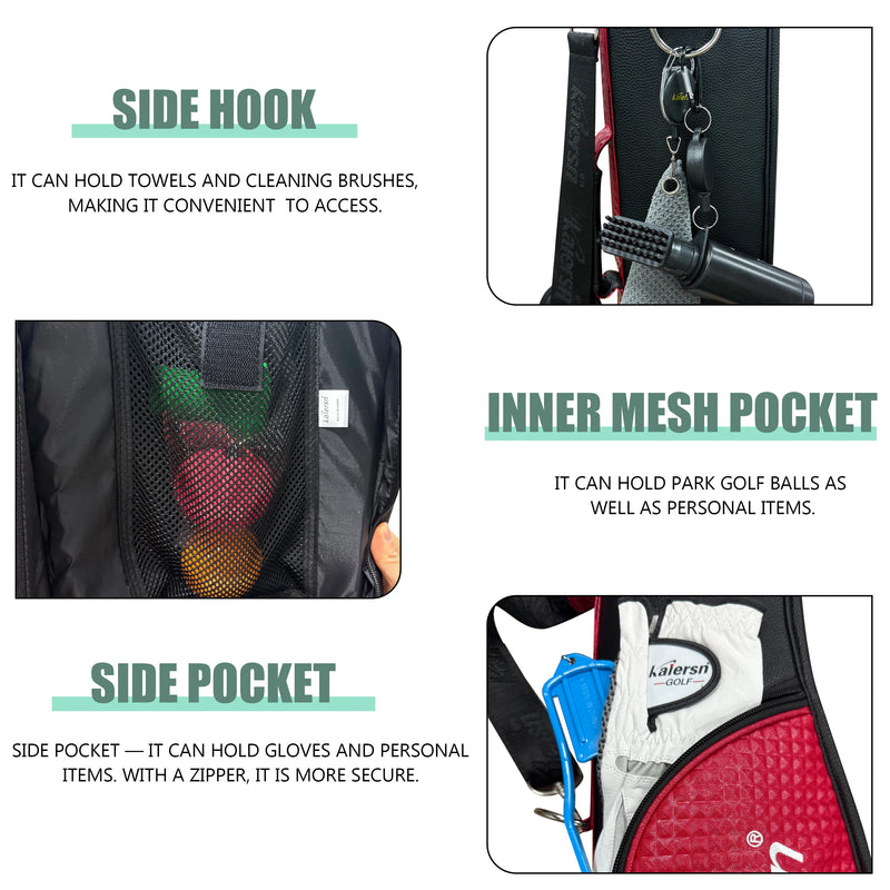 Sac de golf pencil en cuir PU – rangements : crochet latéral, poche intérieure en filet et poche latérale zippée pour les gants
