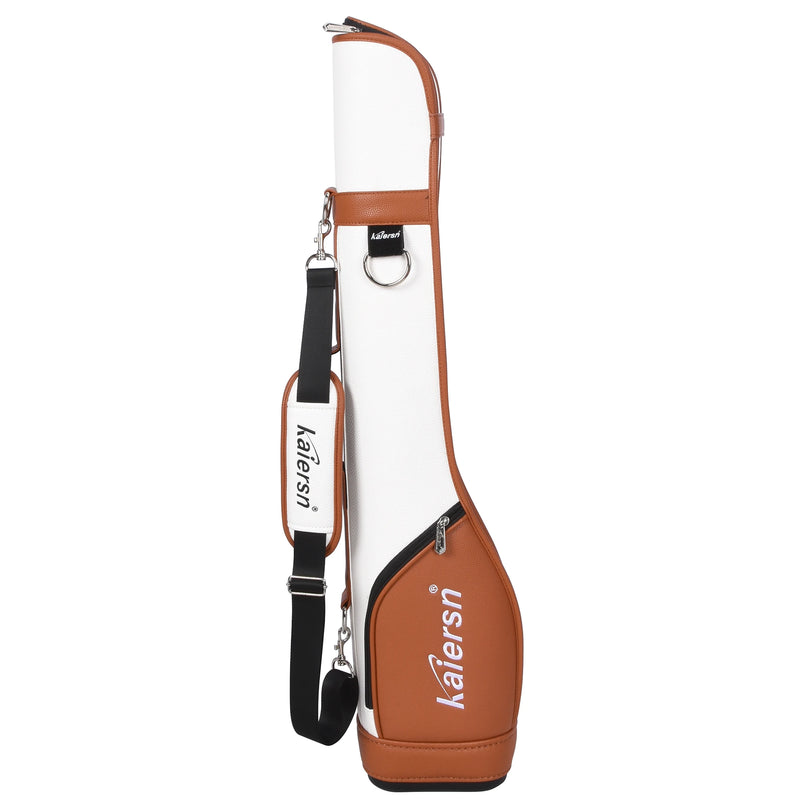 Sac de park golf compact – sac blanc et marron vu de face avec sa bandoulière
