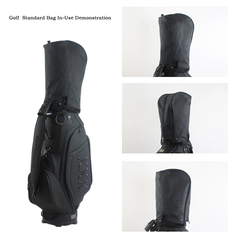 Housse de pluie sac de golf – posée sur un sac de chariot, vues de la tête du sac