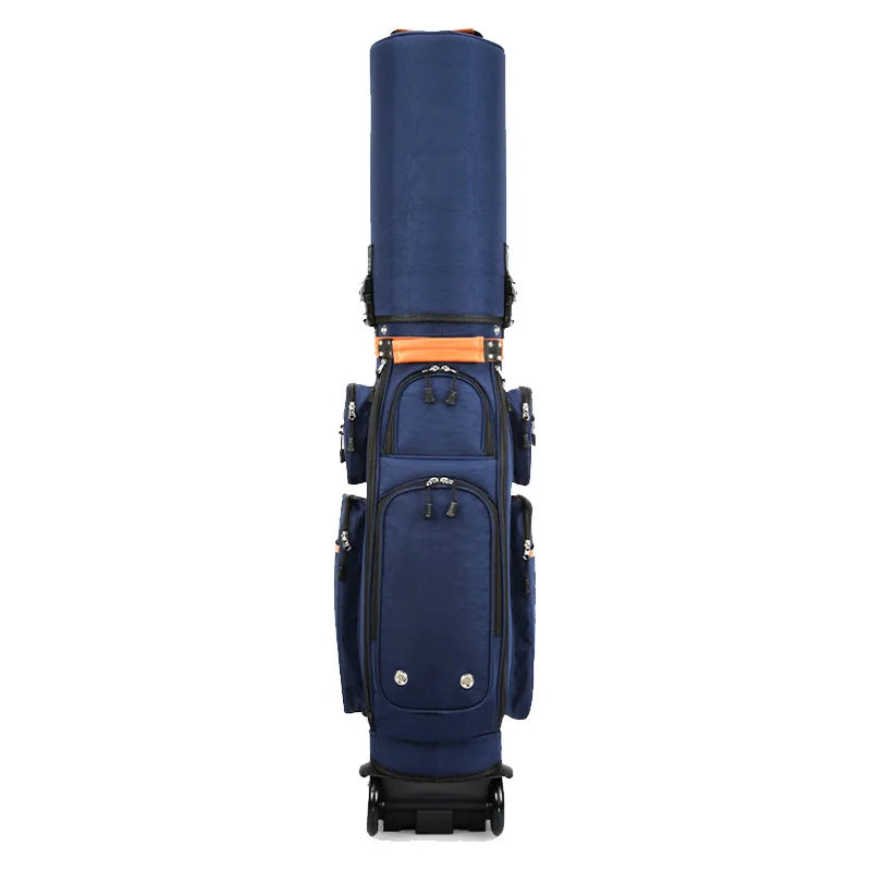 Sac de golf de voyage à roulettes – vue de dos du sac bleu marine