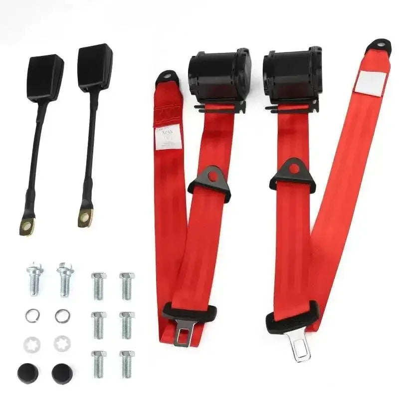 Ceintures de sécurité 3 points – coloris rouge, lot de 2 avec visserie