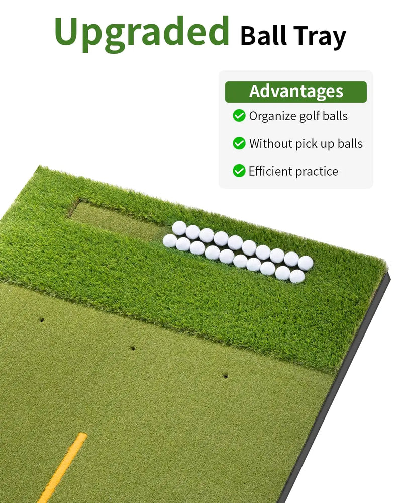 Tapis de practice golf double gazon – plateau à balles garni sur le côté du tapis