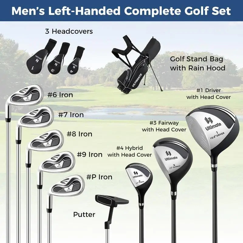 Set de golf complet gaucher – contenu du set : clubs, couvre-clubs et sac