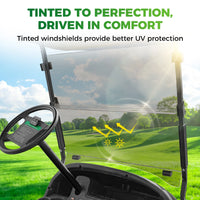 Pare-brise voiturette de golf – pare-brise teinté vu depuis le poste de conduite, protection contre les UV