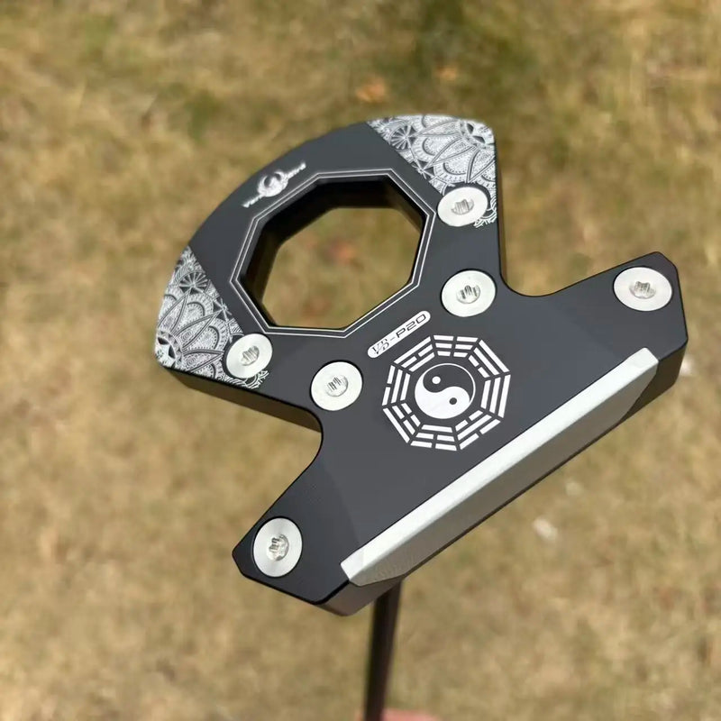 Putter maillet noir CNC – tête vue de dessus avec évidement octogonal et yin-yang