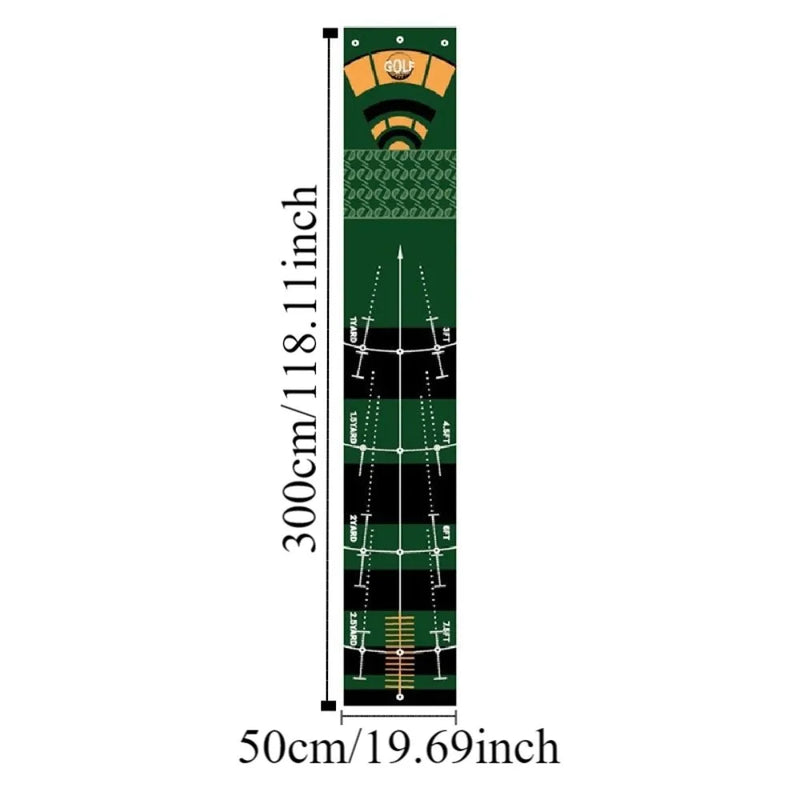 Tapis de putting pliable – dimensions 50 x 300 cm du dessin vert et noir en arc