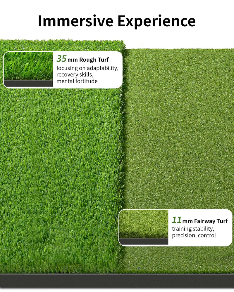 Tapis de practice golf double gazon – gazon de rough de 35 mm et gazon de fairway de 11 mm