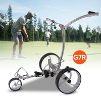 Chariot de golf électrique anti-basculement – en situation sur le parcours, golfeur au putting