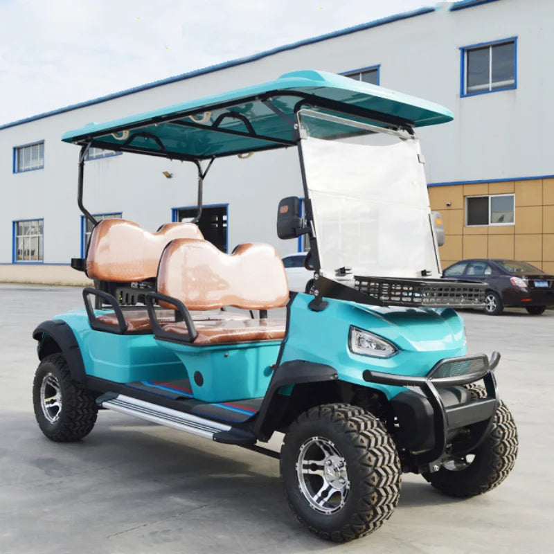 Voiturette de golf électrique de luxe turquoise – vue de profil avec pare-chocs