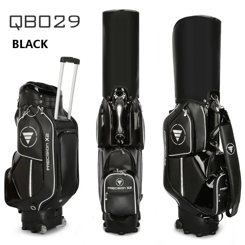 Sac de golf tour à roulettes – coloris noir, vu de face, de dos et de profil