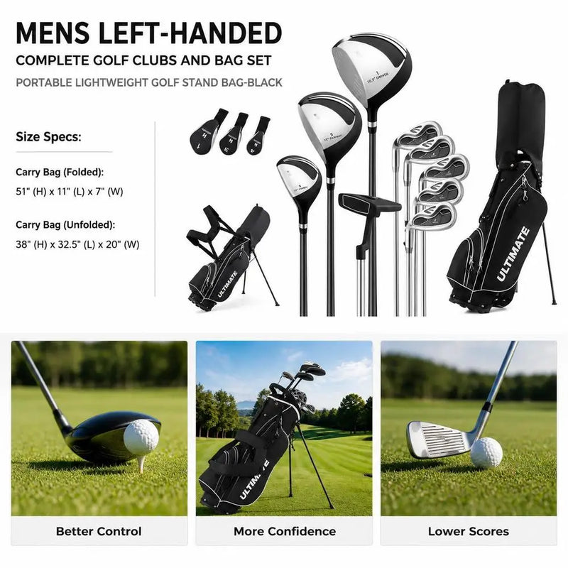Set de golf complet gaucher – composition du set et dimensions du sac